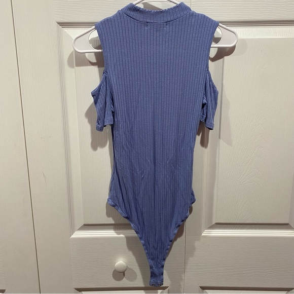 TIMING Women’s Soft Pleated Stretchy T Shirt Bodysuit with Cutout - blue, size S - Picture 2 of 4